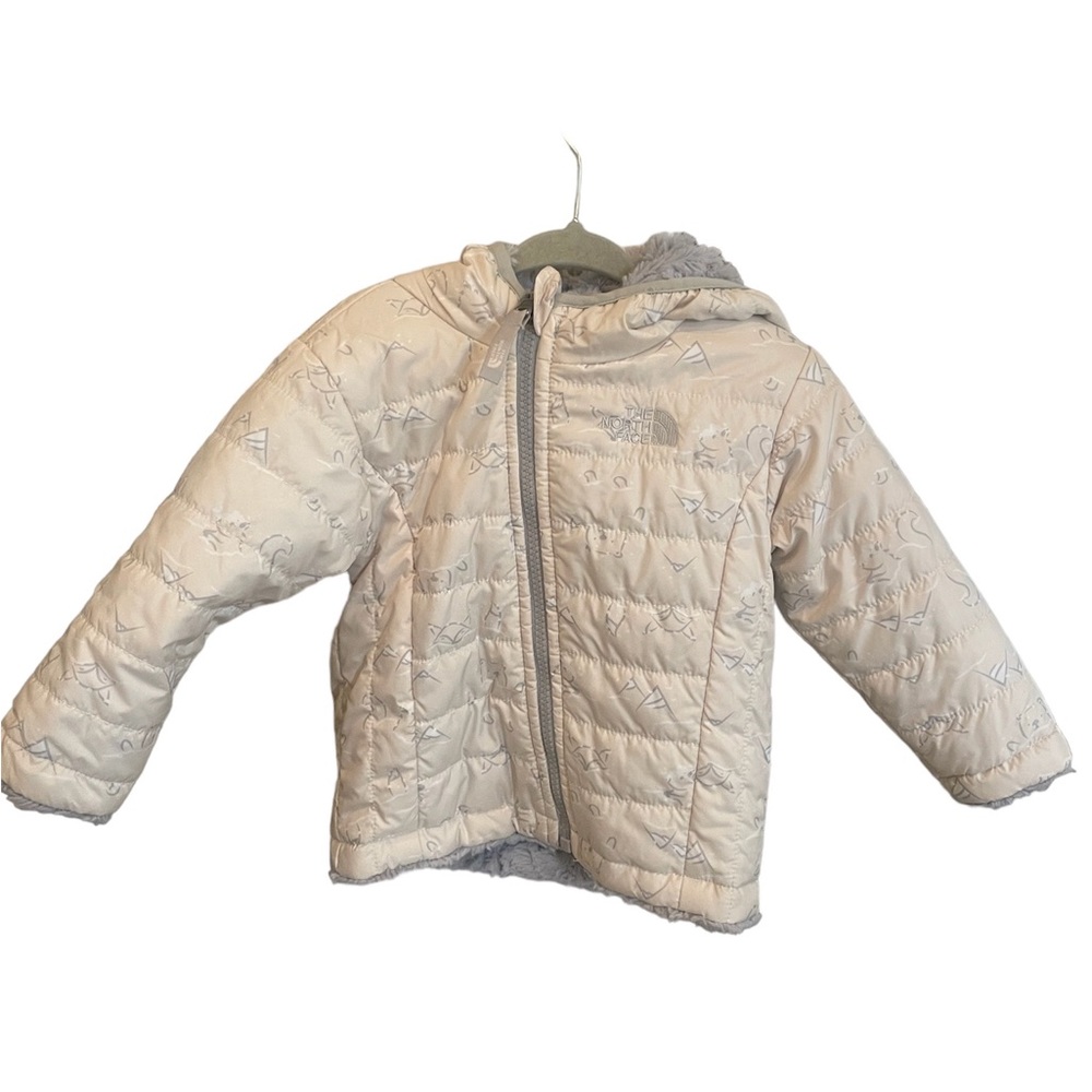 The North Face Baby Ivory / Gray Jacket w/ Hood Reversible Size 6-12 months girl